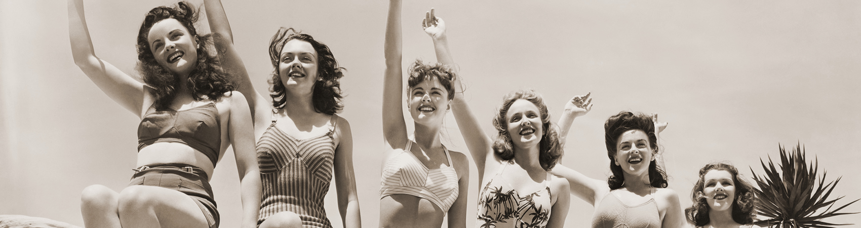 black and white photo women in bathingsuits